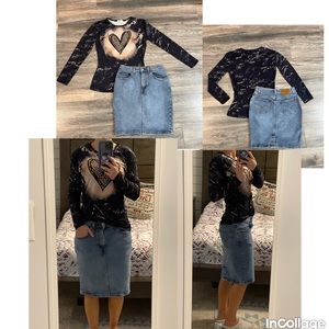 Blouse & Jean Skirt Outfit.